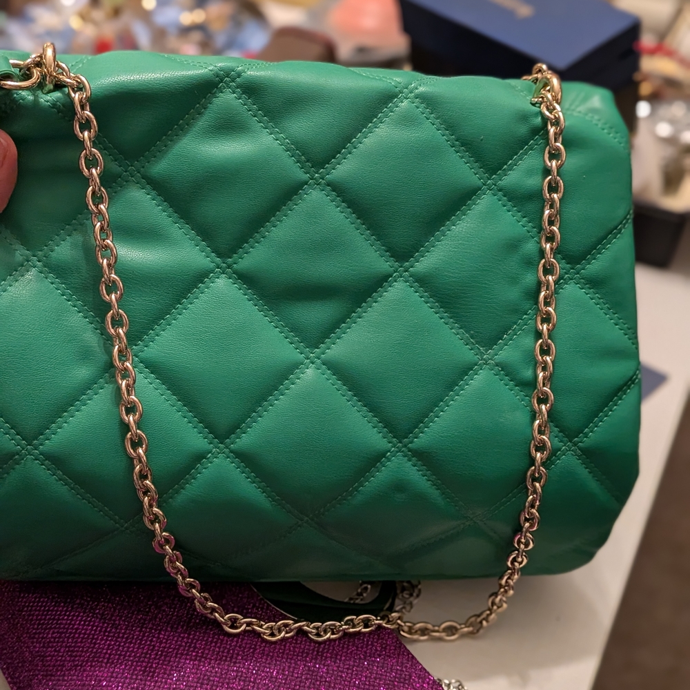 H&M Green Quilted Crossbody Bag with Chain Strap